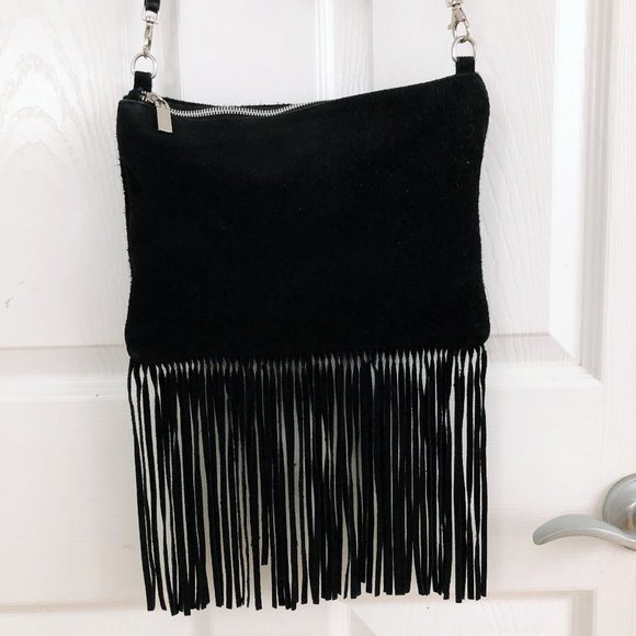 Black Leather Fringe Crossbody Made in Italy - Picture 4 of 4